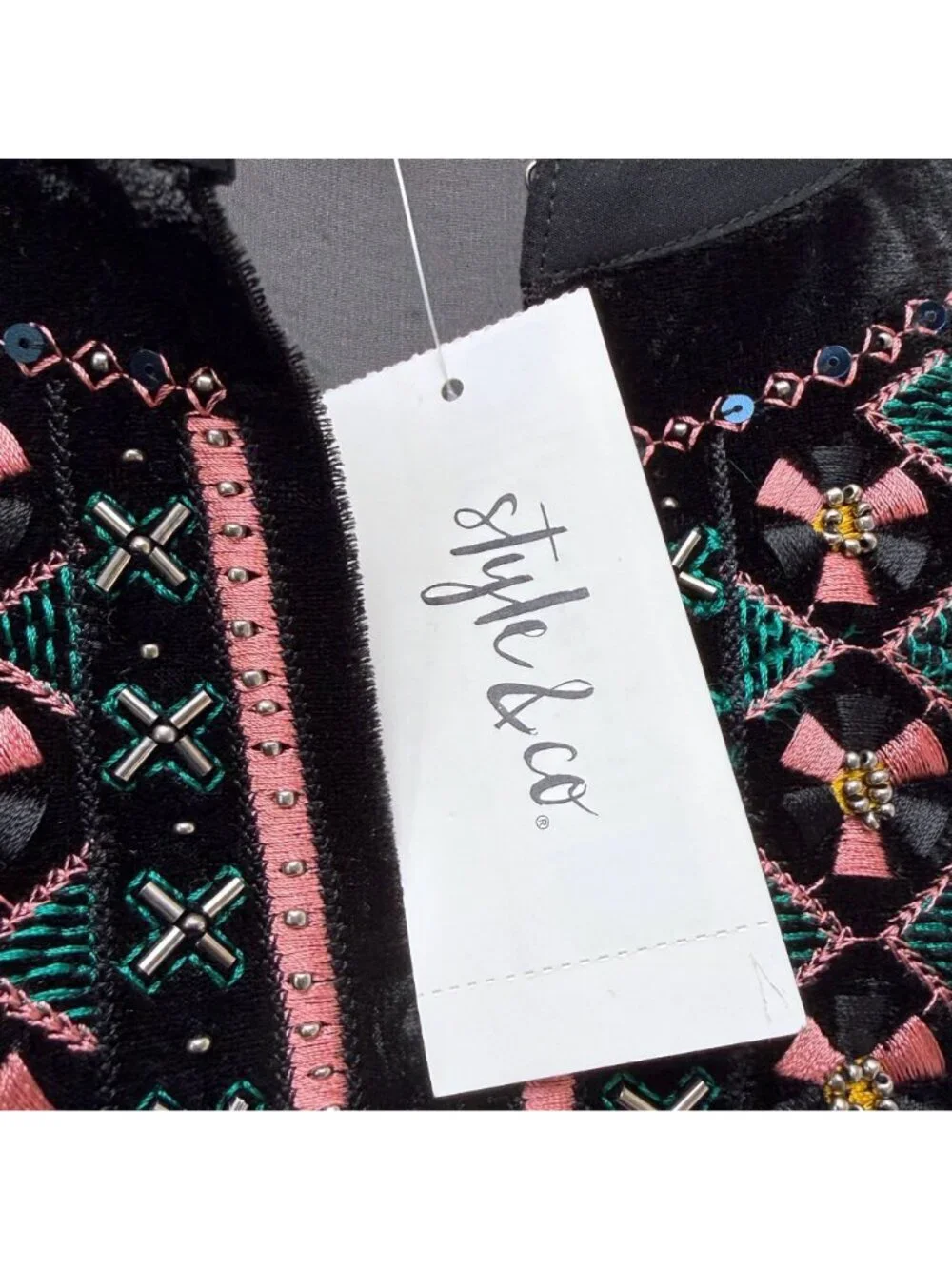 Style & Co Boho Blouse Size Medium Black Embroidered Chiffon Womens Top NWT - Picture 11 of 11
